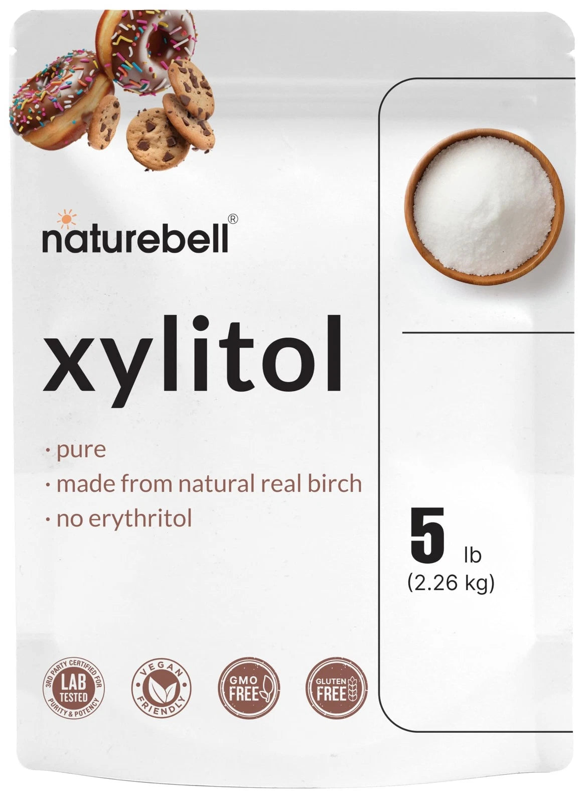 NatureBell Xylitol Sweetener 5lbs - Natural Birch Crystal Source