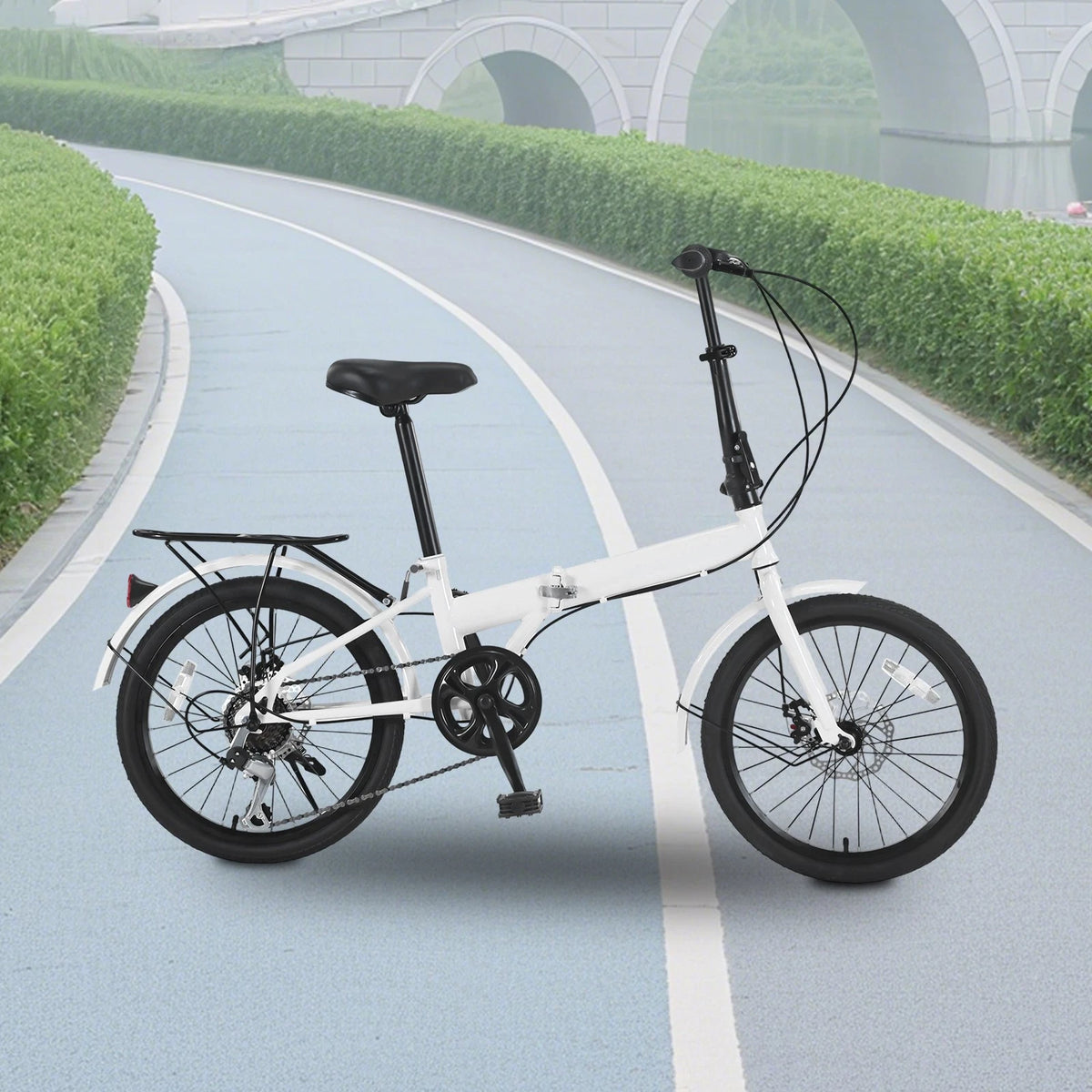 20" Folding Bike 7 Speed City Bicycle for Teens Adults Disc Brakes