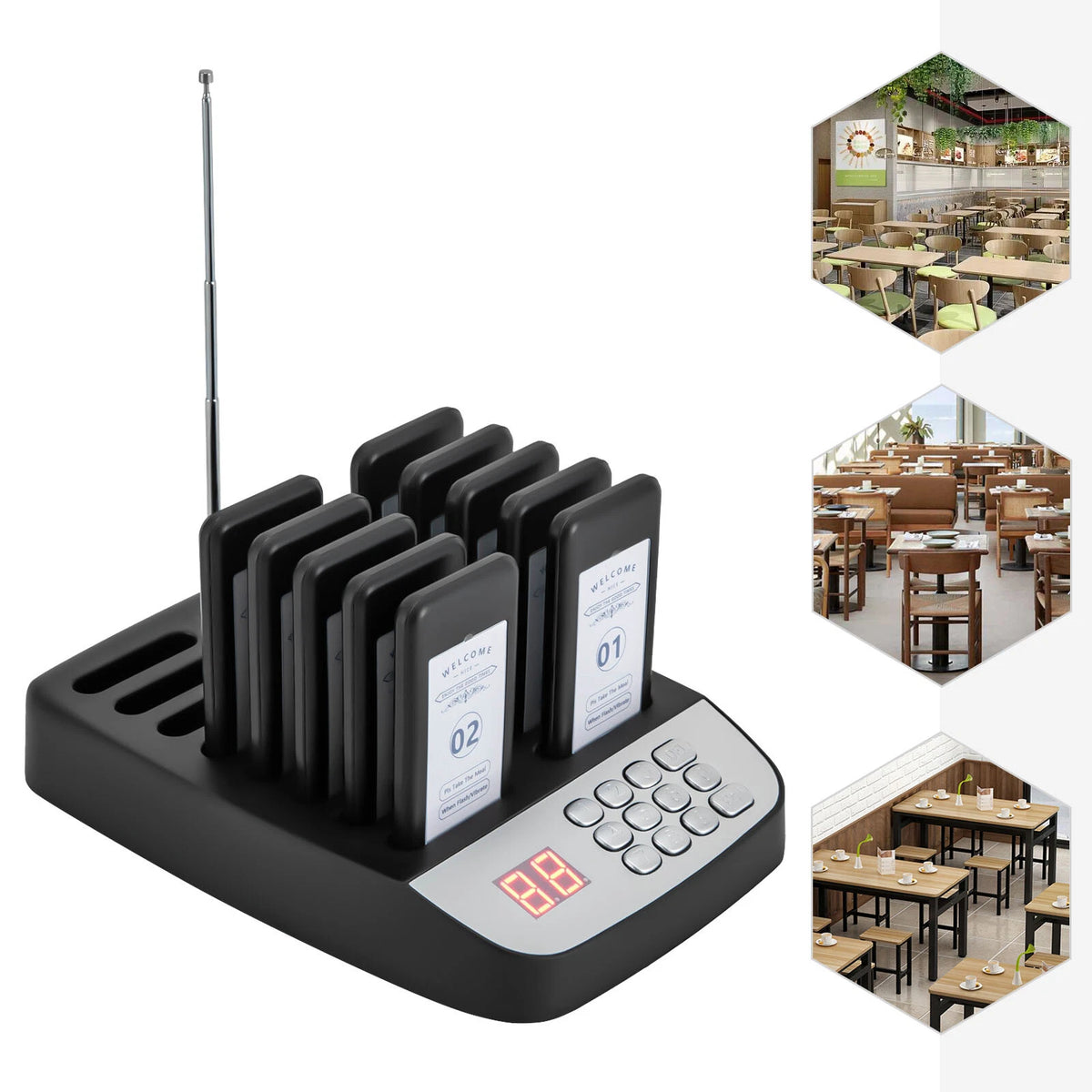 Set of 10 Wireless Guest Paging Beepers for Restaurant Queuing System