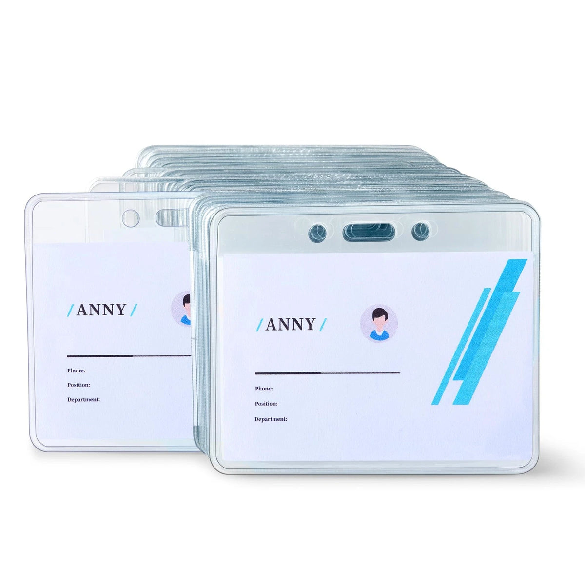 Set of 50 Horizontal ID Badge Holders Clear Plastic Name Tag Sleeves