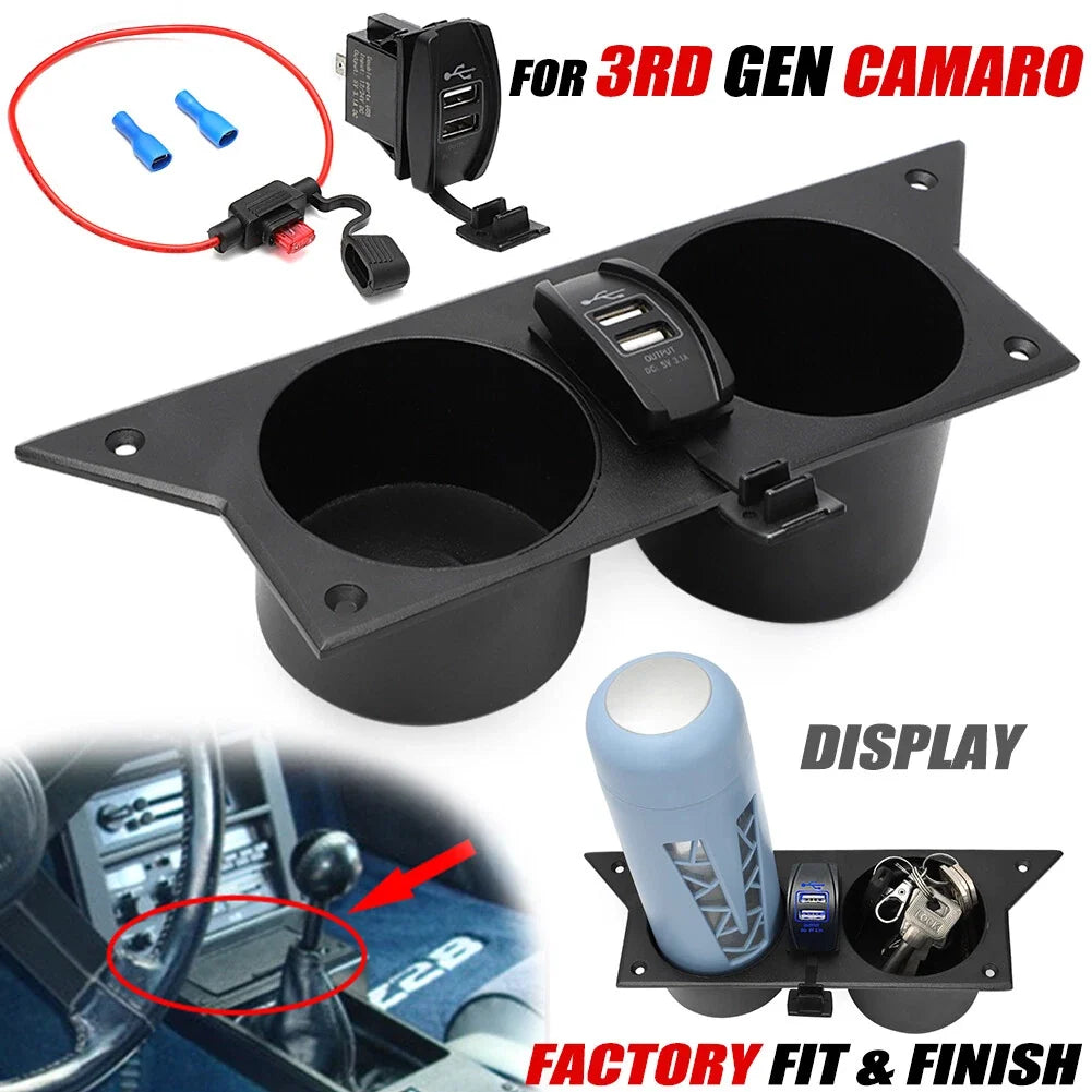Ash Tray with USB Charger & Dual Cup Holder for Chevy Camaro (3rd Gen)