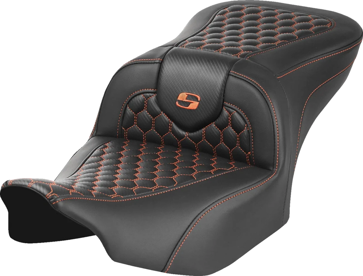 SADDLEMEN Roadsofa Seat for Motorcycle (without Backrest, Honeycomb, Orange Stitch)