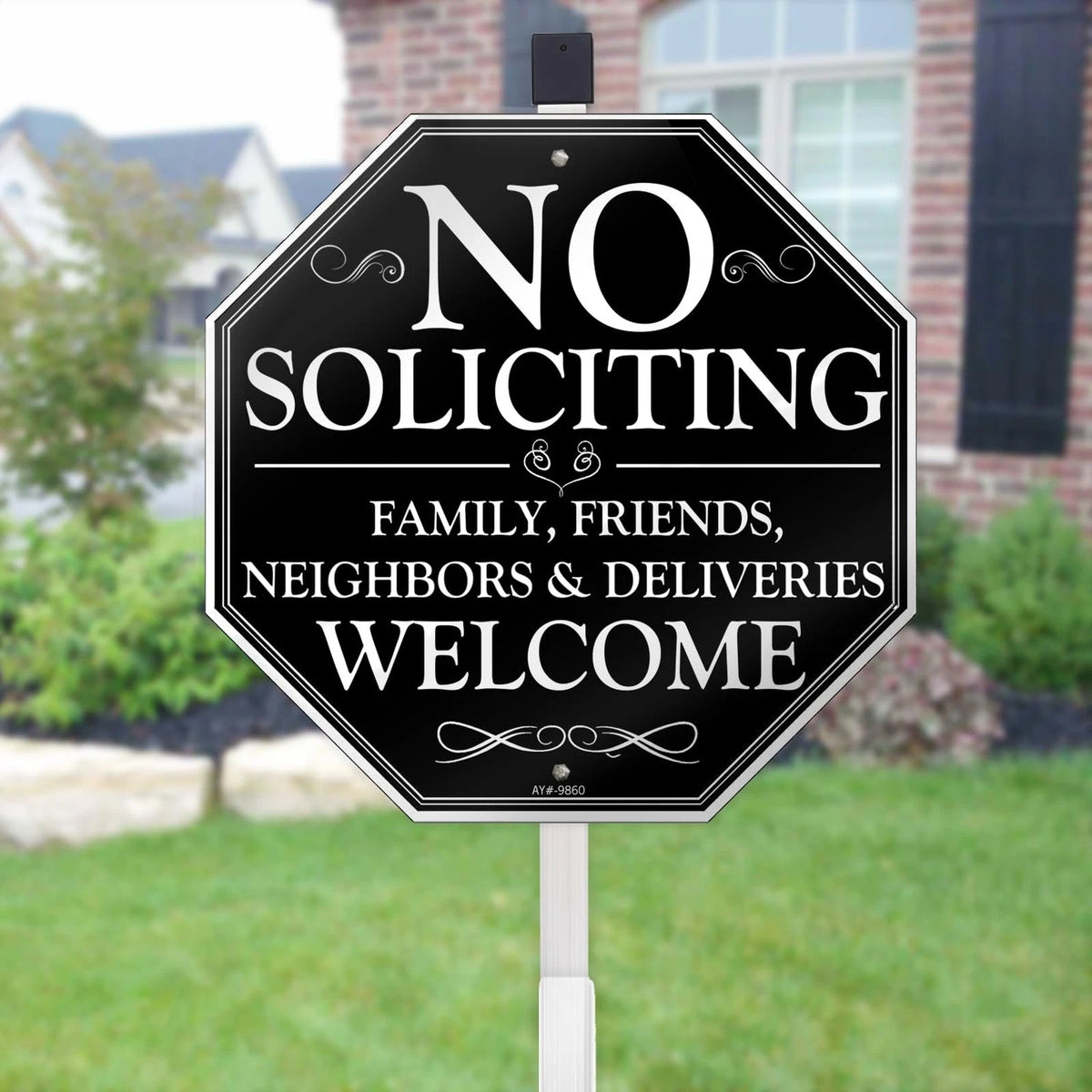 No Soliciting Sign for House, 10" x 28" with Stake