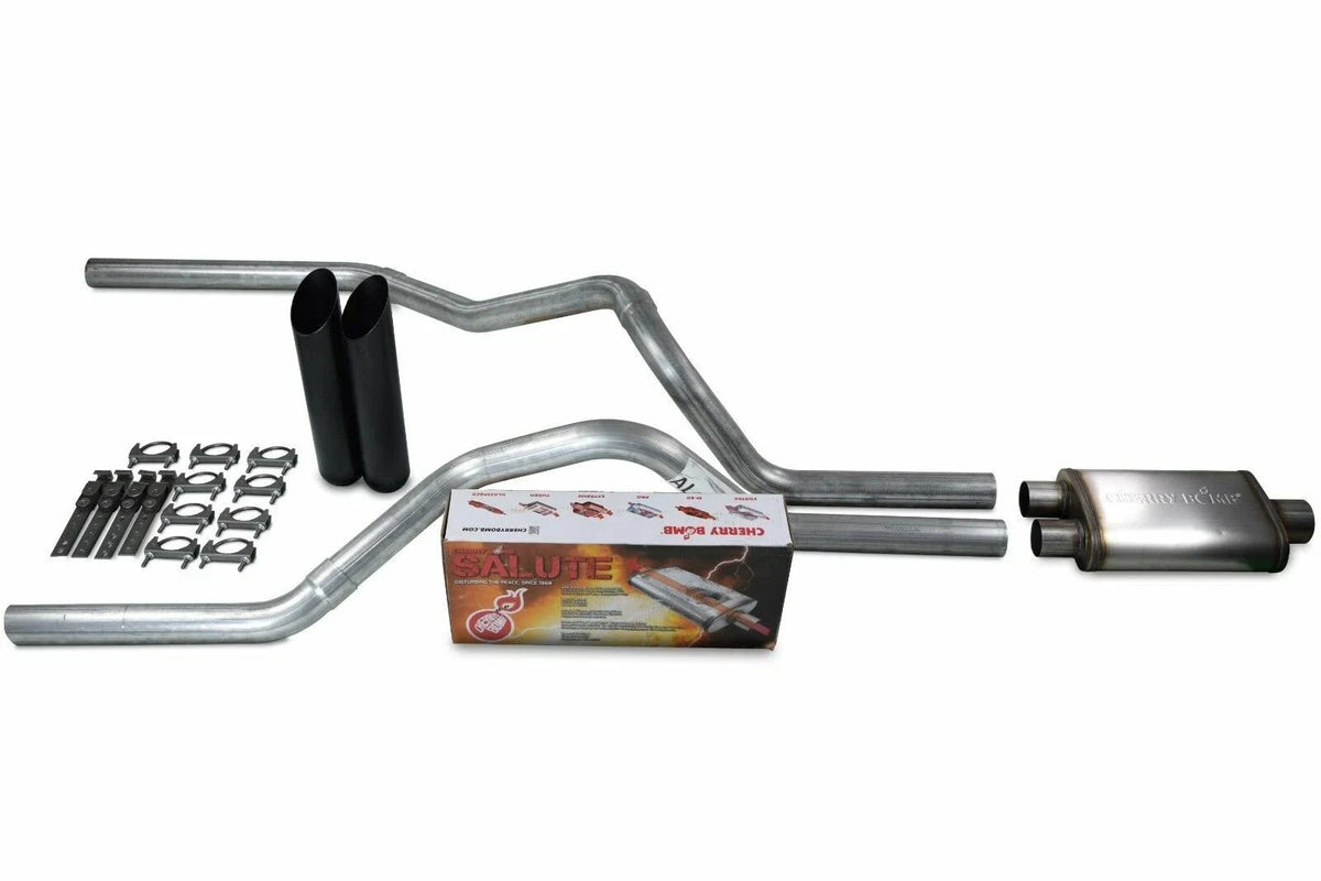 Dual Exhaust Kit for Ford F-150 (1987–1997) - 2.5" Cherry Bomb Black Tips