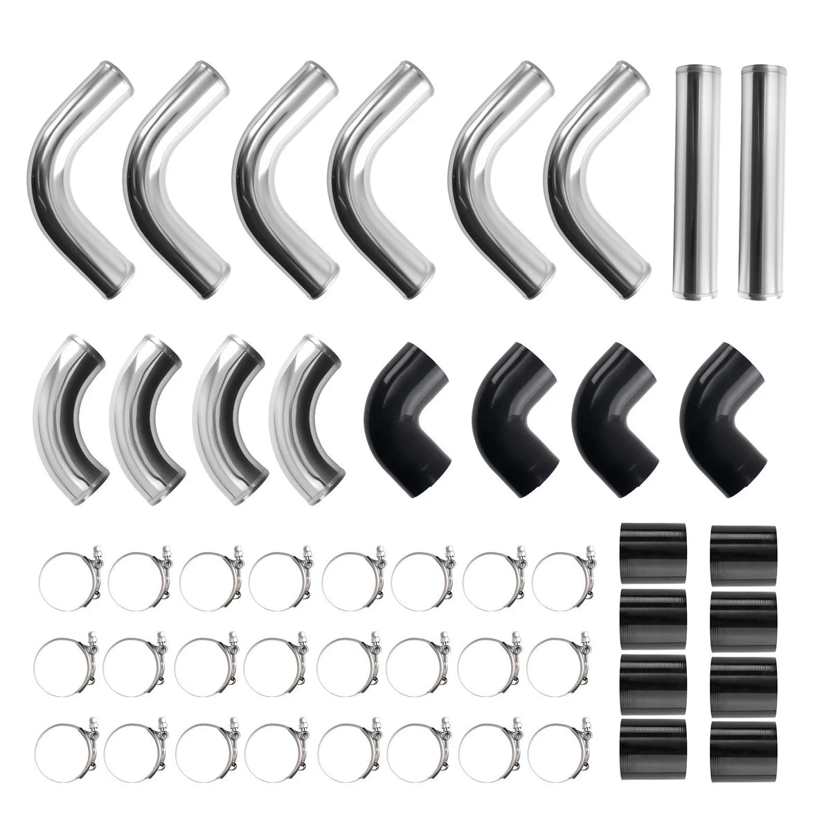 12pcs 2.5" Intercooler Piping Kit Universal + T-Bolt Clamps + Silicone Coupler
