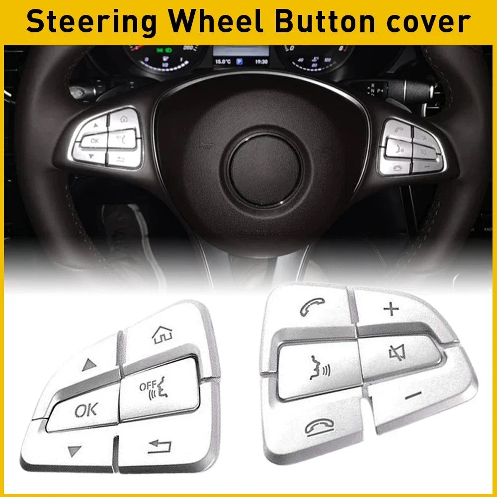 Steering Wheel Button Silver Trim for Mercedes Benz A B C Class GLC CLA CLS (2013–2023)