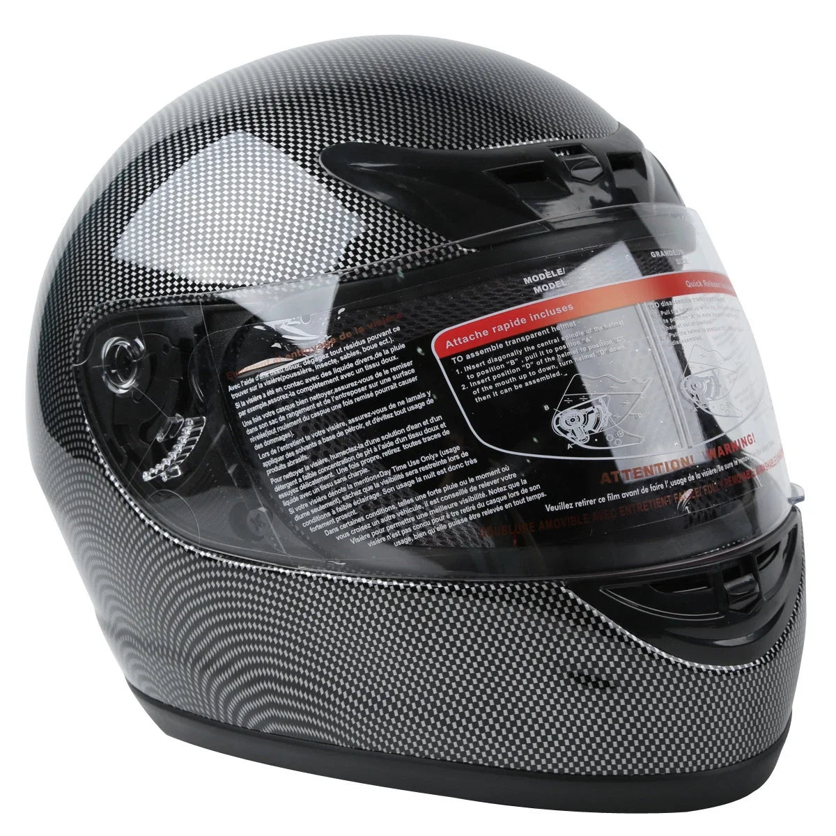 Carbon Fiber Black DOT Flip Up Full Face Helmet for Motorcycle (S, M, L, XL)