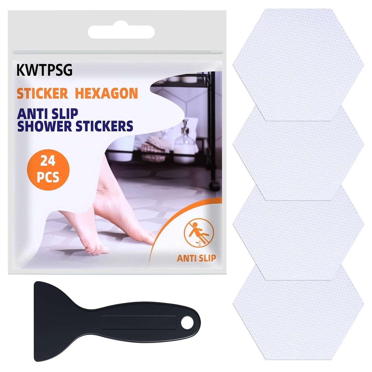 24 PCS Non Slip Bathtub Stickers with Strong Adhesive, Anti Hexagon