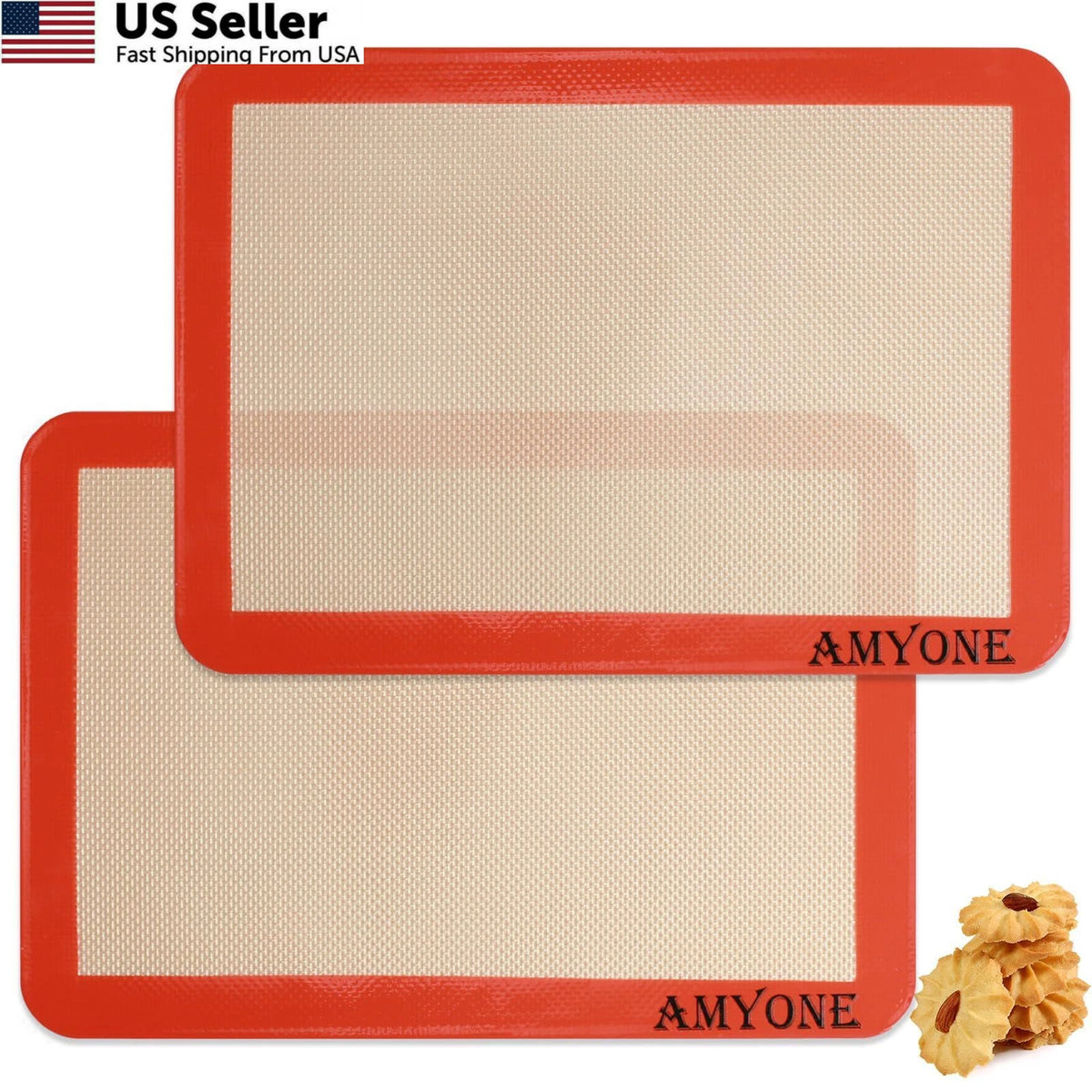 2X Silicone Baking Mat for Quarter Sheet (11.8"L x 8.3"W) - Orange