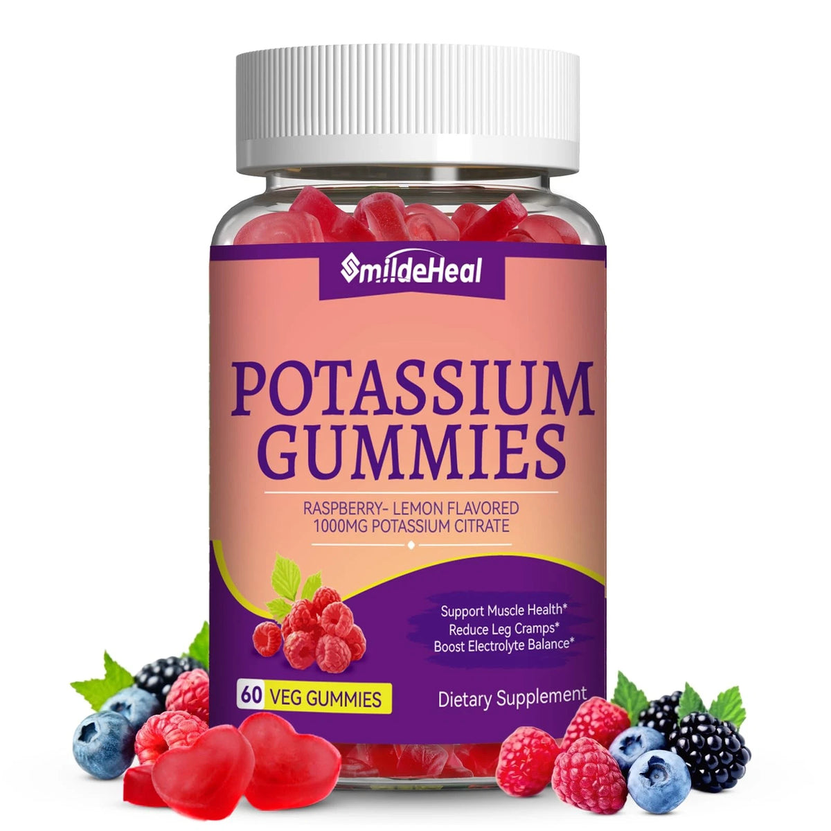 Potassium Gummies 1000mg Chewable Supplement 60 Count (Pack of 1)