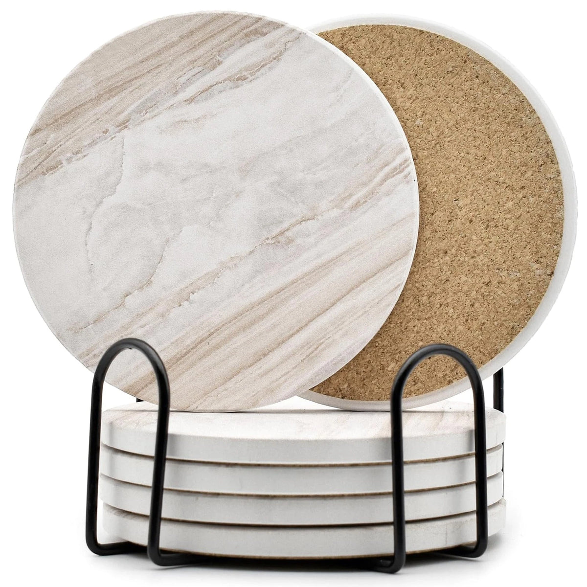 Set of 6 Marble Style Ceramic Drink Coasters for Home Use