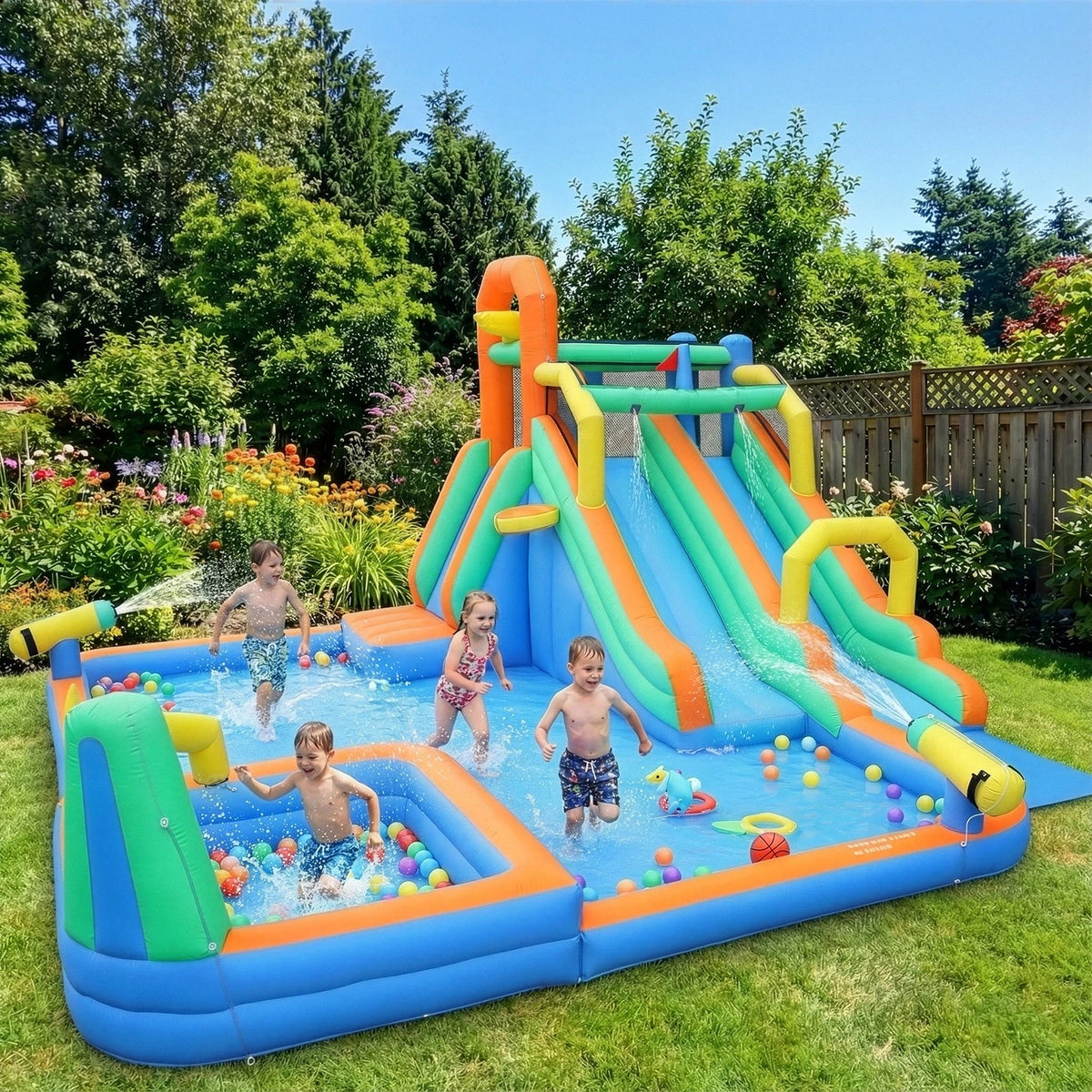 Inflatable Bounce House with Double Slides for Kids (680W Blower Included)