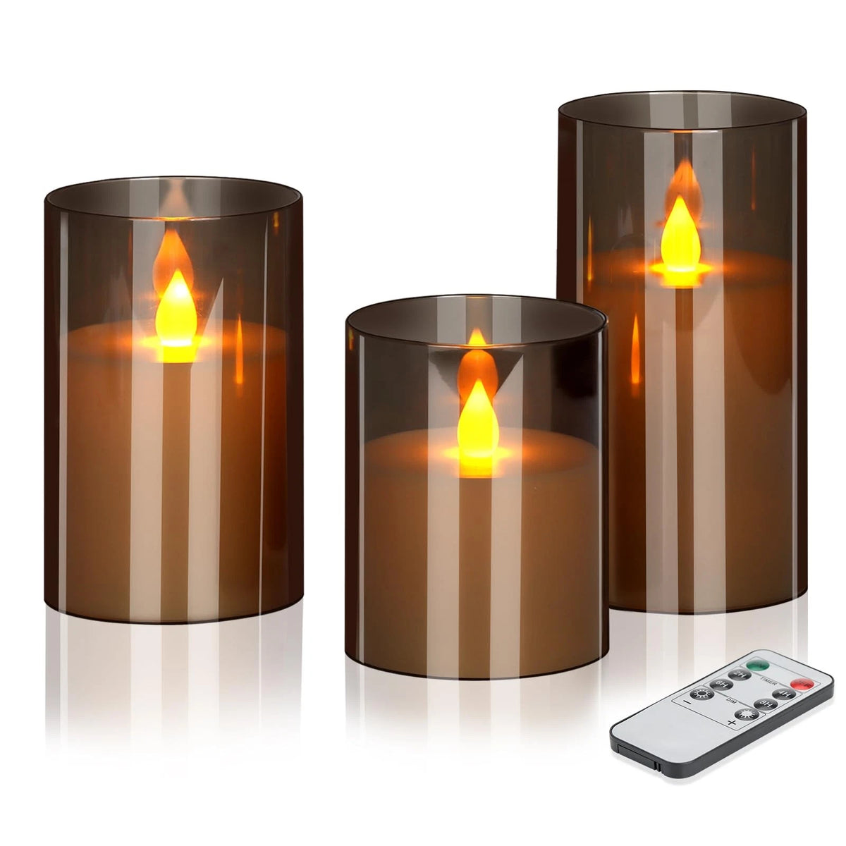 3 Pack Flameless Candles 4" 5" 6" Acrylic Glass Warm Light
