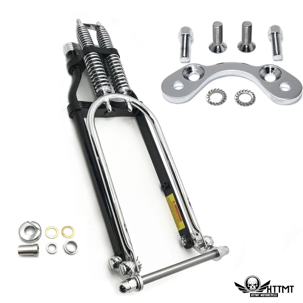 2" Over Black and Chrome 24" Springer with Handlebar Adapter for Harley Big Twin