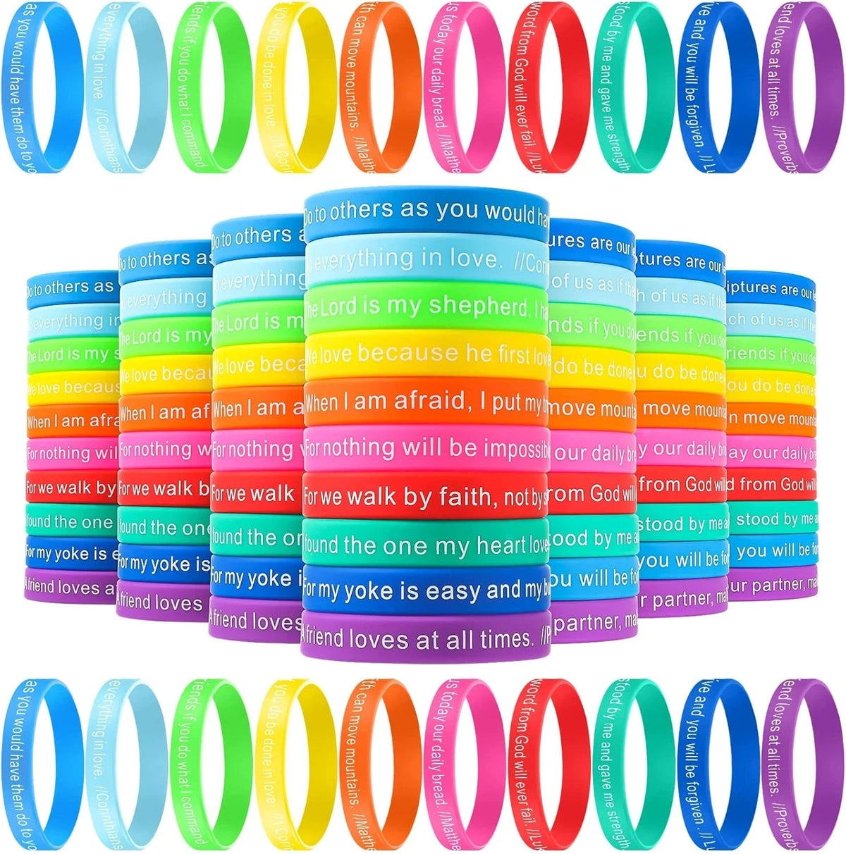 100 Pcs Silicone Bible Verse Bracelets for Kids