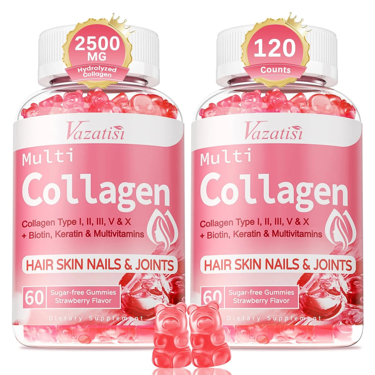 2 Pack Sugar Free Collagen Gummies for Women & Men (60 Count)