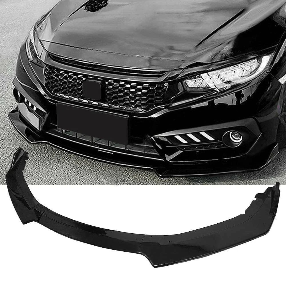 3PCS Front Bumper Body Kit Spoiler Lip for Honda Civic (2016–2020) Glossy Black