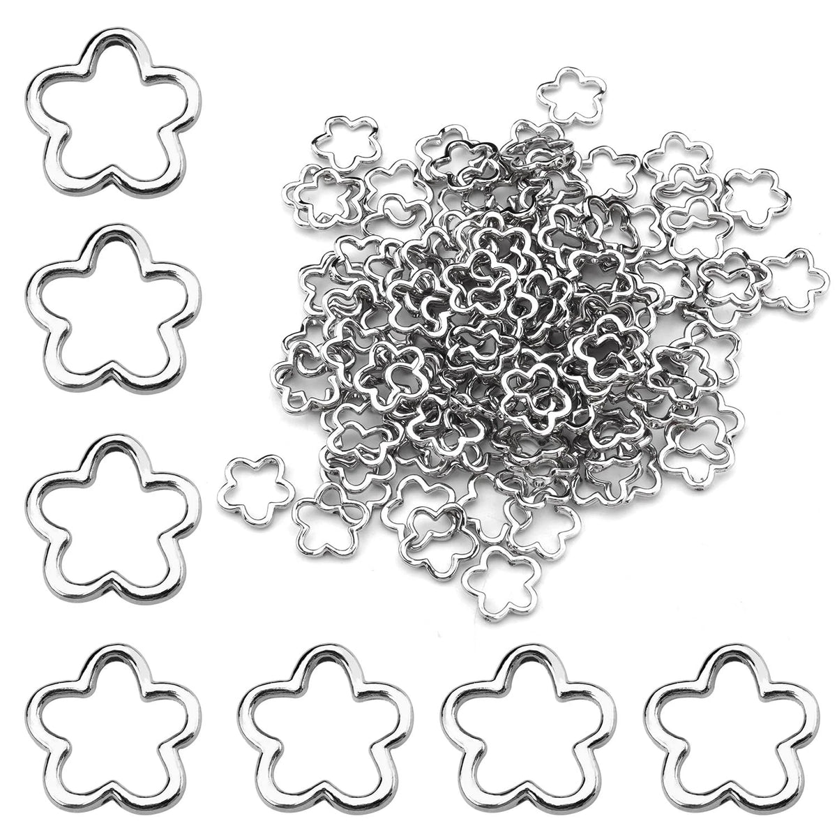 100pcs Metal Flower Beads for Jewelry Making - Shiny Silver Frames
