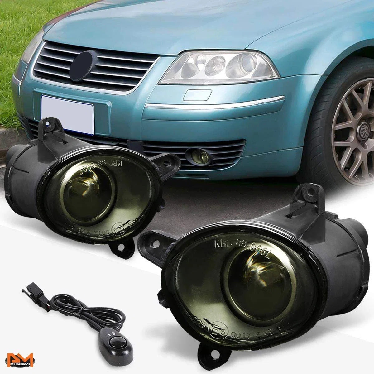 Smoked Lens Front Bumper Fog Lights + Switch for VW Passat (2001–2005)