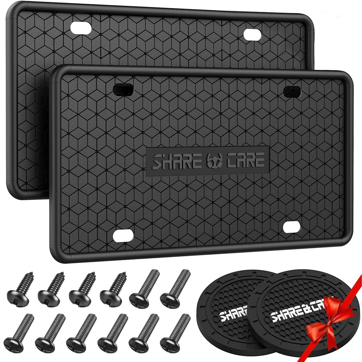 2X Silicone License Plate Frame Holder for US CA (Rust Proof, Black)