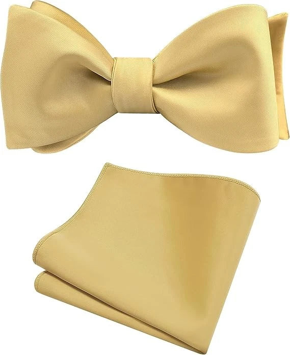 Solid Color Bowties Set of 2 Self Tie Satin Gold for Men