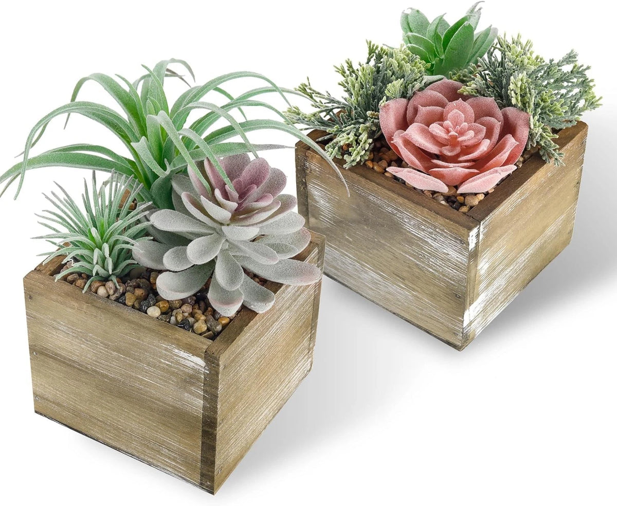 2X Fake Succulent Plants for Home Decor (Artificial Style A, Brown)