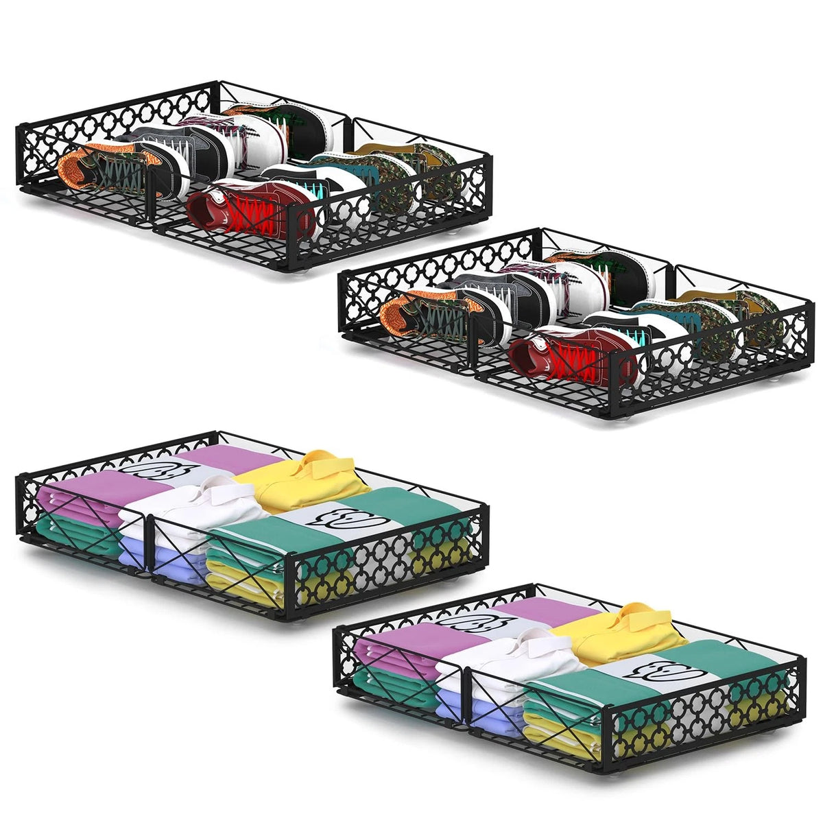 Set of 4 Low Profile Rolling Storage Containers for Under Bed Storage
