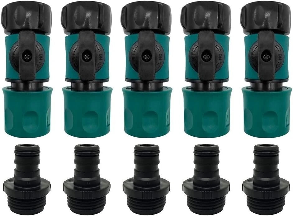 Set of 2 Plastic Garden Hose Quick Connects with Shutoff Valve