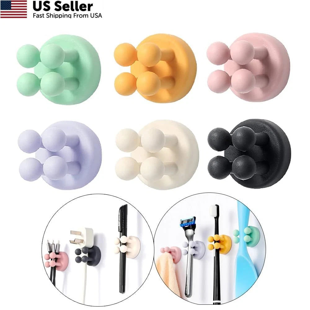 6X Silicone Toothbrush Holders - Adhesive Wall Hooks, 6 Colors