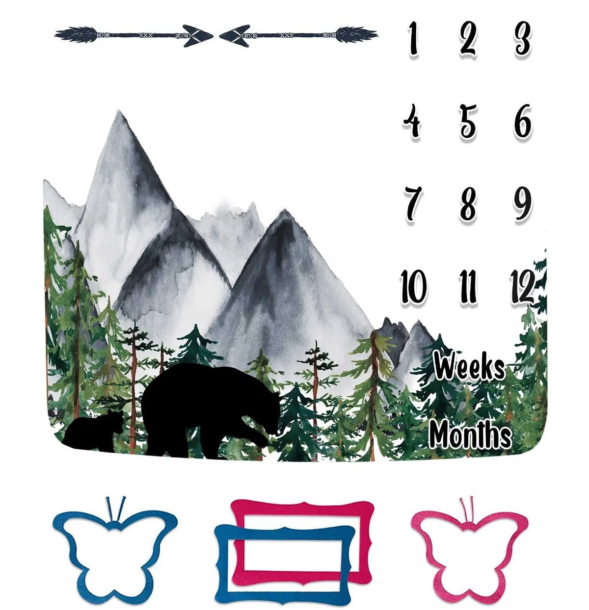 Black Bear Monthly Milestone Blanket for Unisex