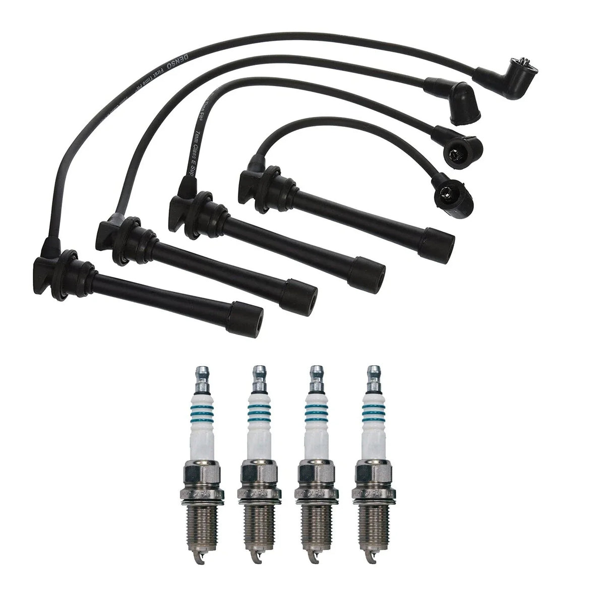Denso 7mm Wire Set & 4 Iridium Power Spark Plugs for Kia Hyundai (2.0 L4)