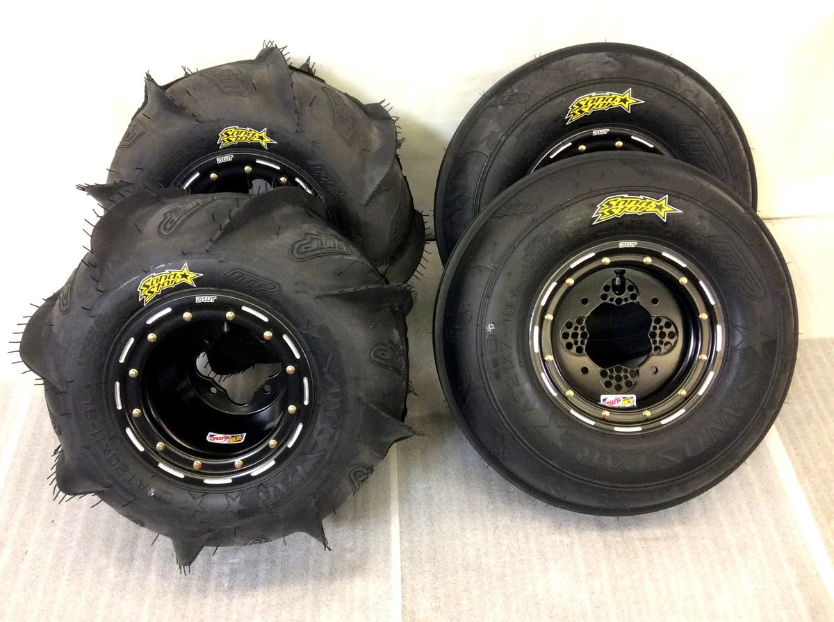 DWT G3 Beadlock Wheels & ITP Sand Star Paddle Tires Kit for Banshee Raptor