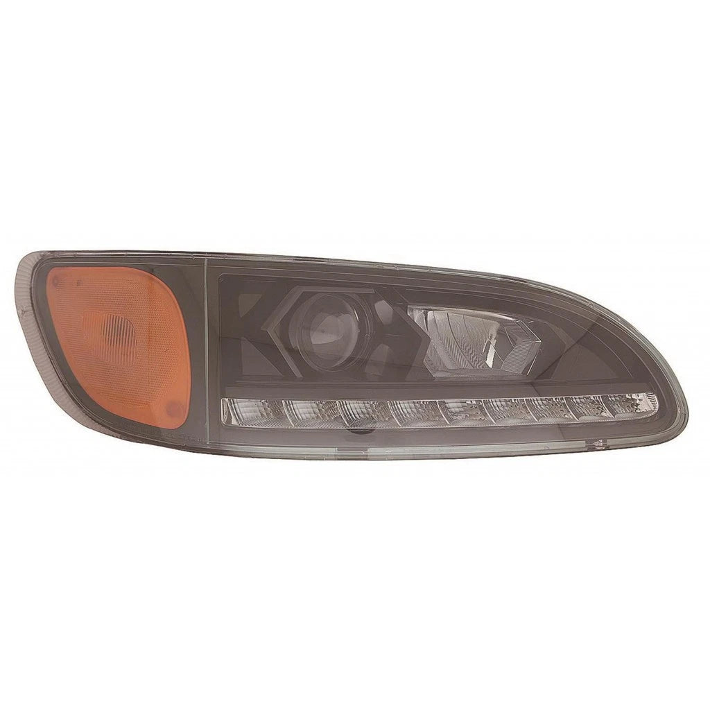 Passenger Side Headlight for Peterbilt 382 (2012–2014) CLX-M0-M3D-1101R-AS2-CL360A60 w/ LED DRL Black