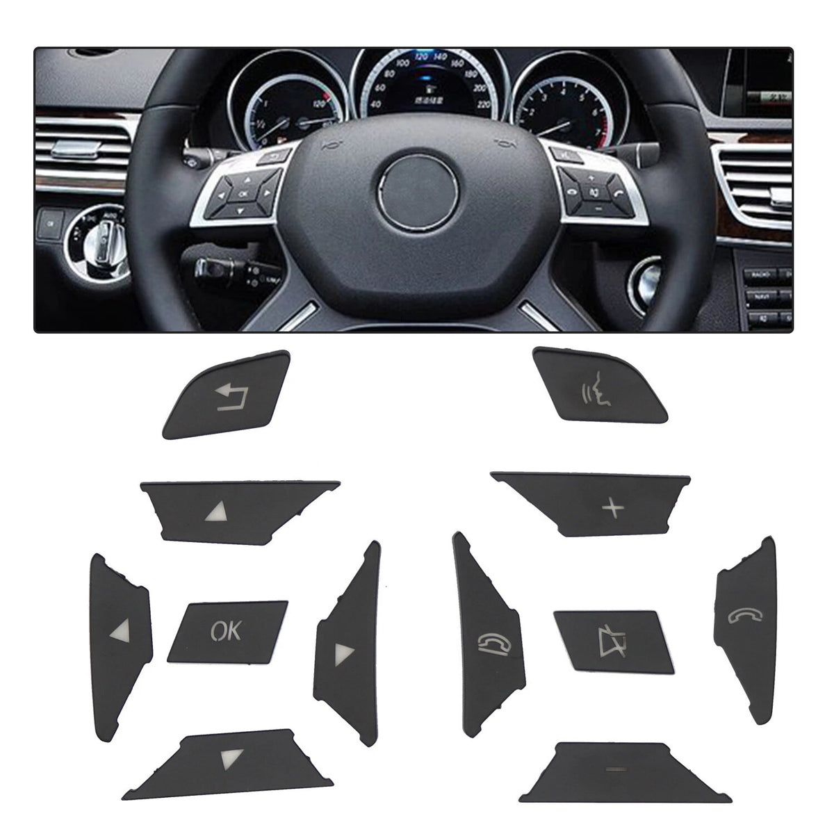Black Steering Wheel Button Trim for Mercedes Benz GLA ML GL GLK GLE GLS (2012–2016)