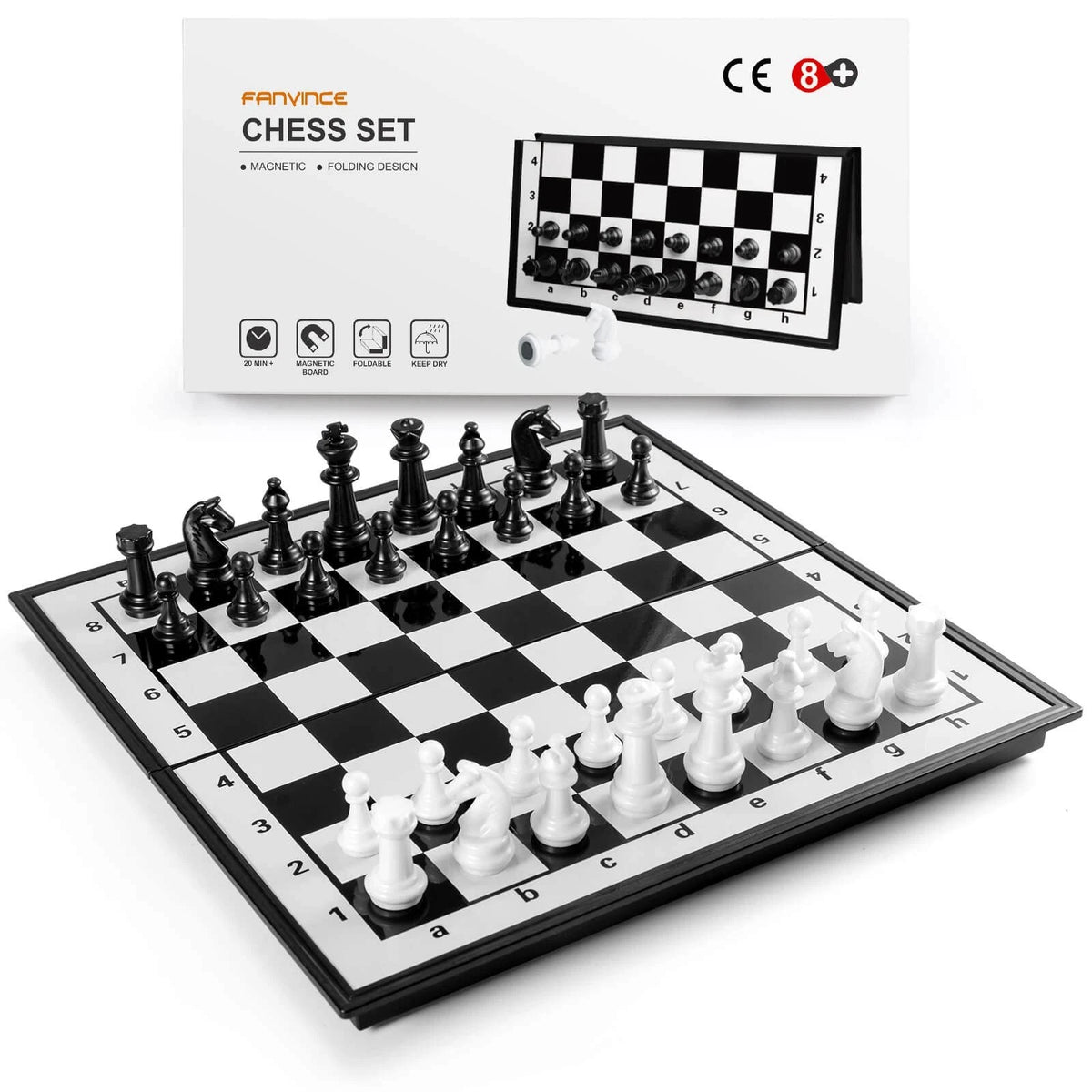Magnetic Folding Chess Set for Travel - 9.5 Inch, White-Black