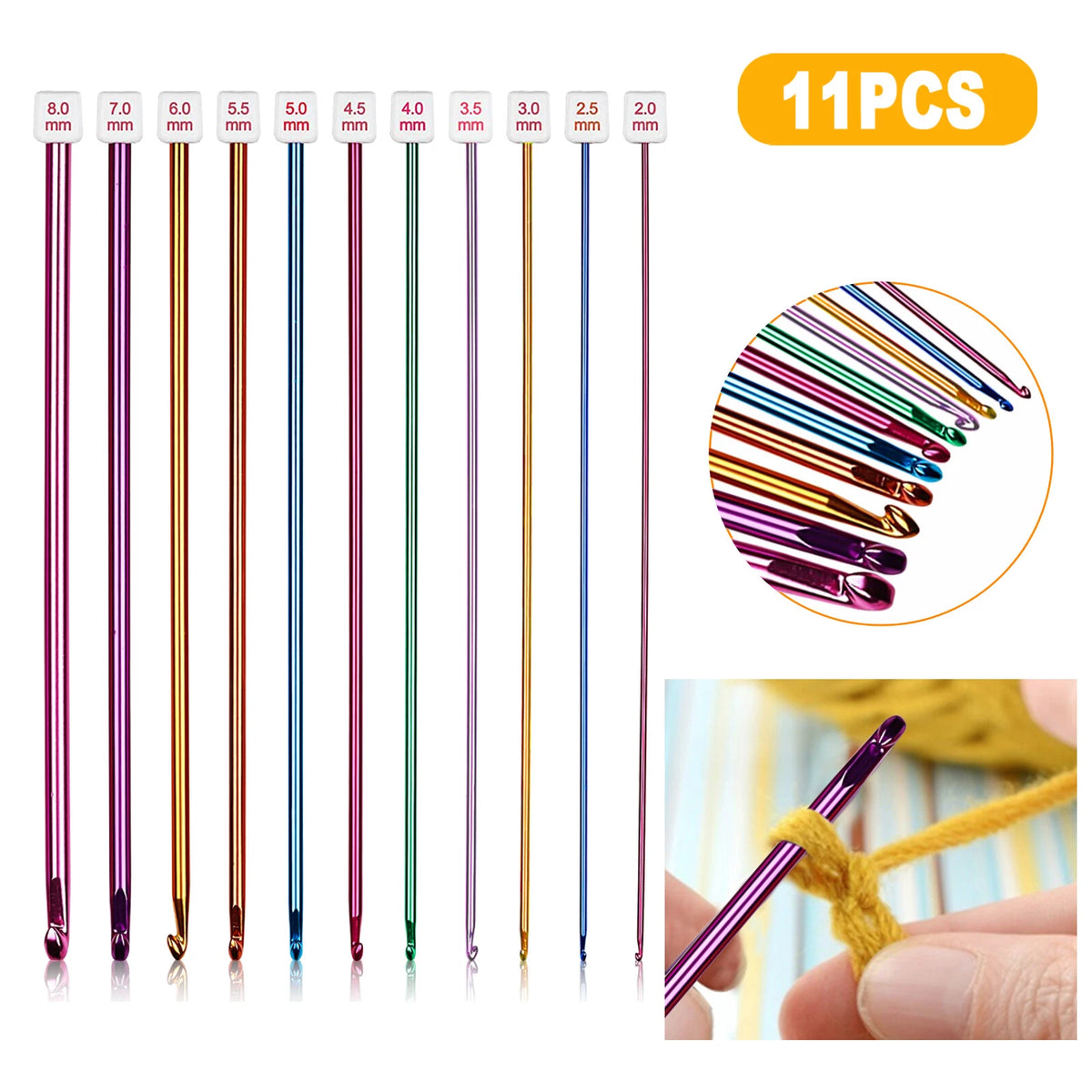 11pcs Tunisian Crochet Hooks Set 2mm to 8mm for Knitting