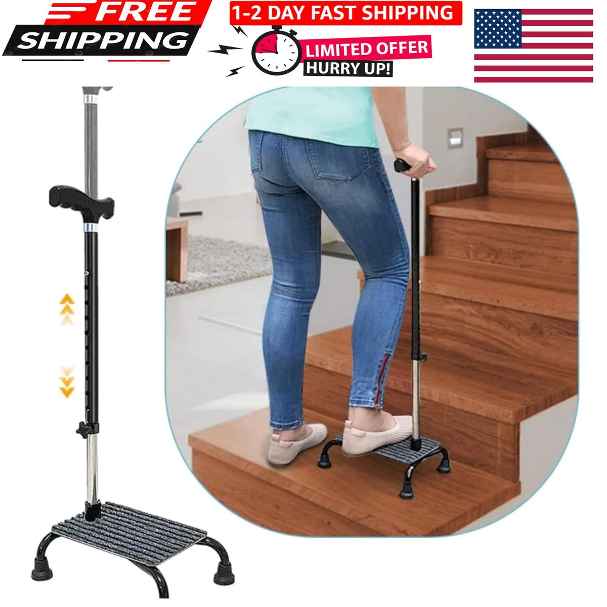 Heavy-Duty Stair Lift Cane for Seniors (Adjustable, Lightweight)