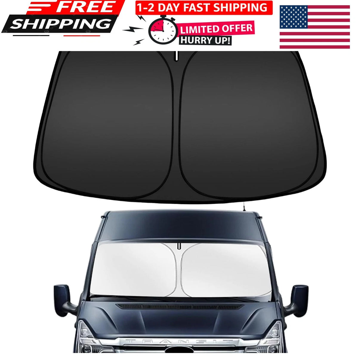 Windshield Sun Shade for Ford Transit 150 250 350 350HD (2015–2026)