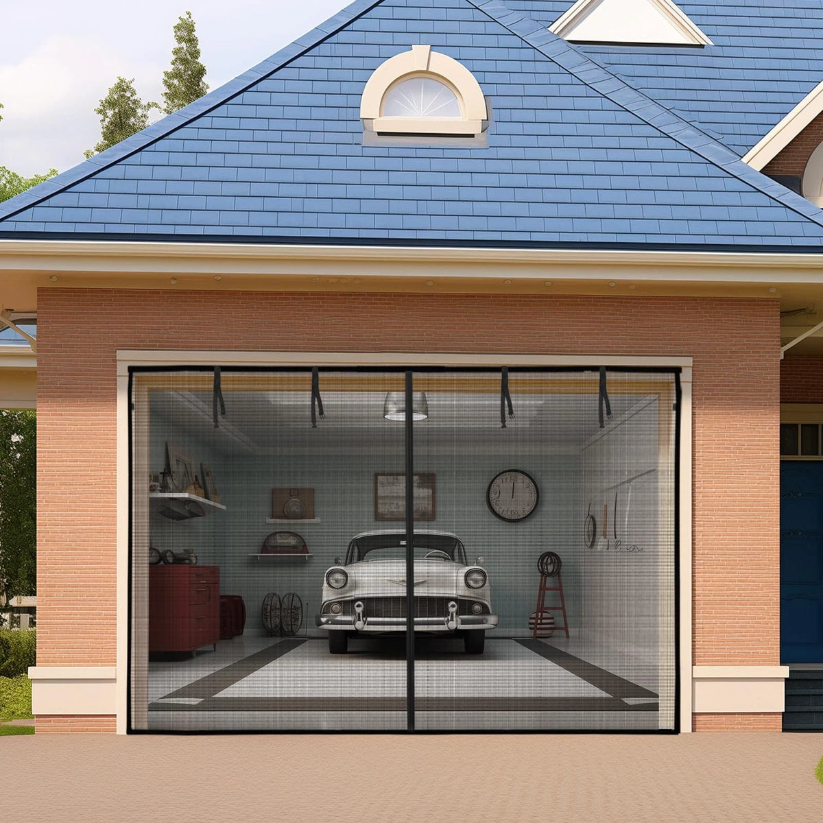 Retractable Garage Door Screen for 1 Car (8x7FT) - Black