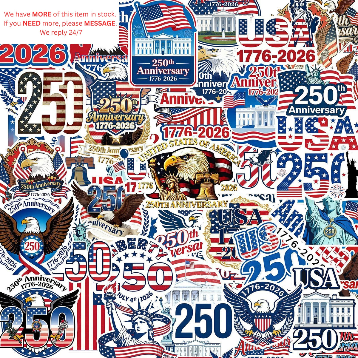 50Pcs 250th Anniversary Sticker USA 250 Years of Freedom