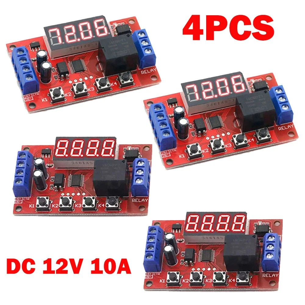 4X DC12V 10A Adjustable Time Delay Relay Module LED Control Switch