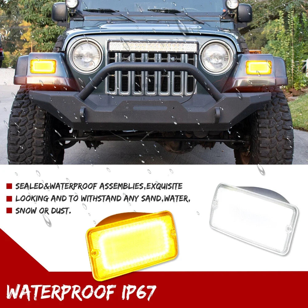 2X Clear Lens White DRL & Amber Front Signal Lights for Jeep Wrangler TJ