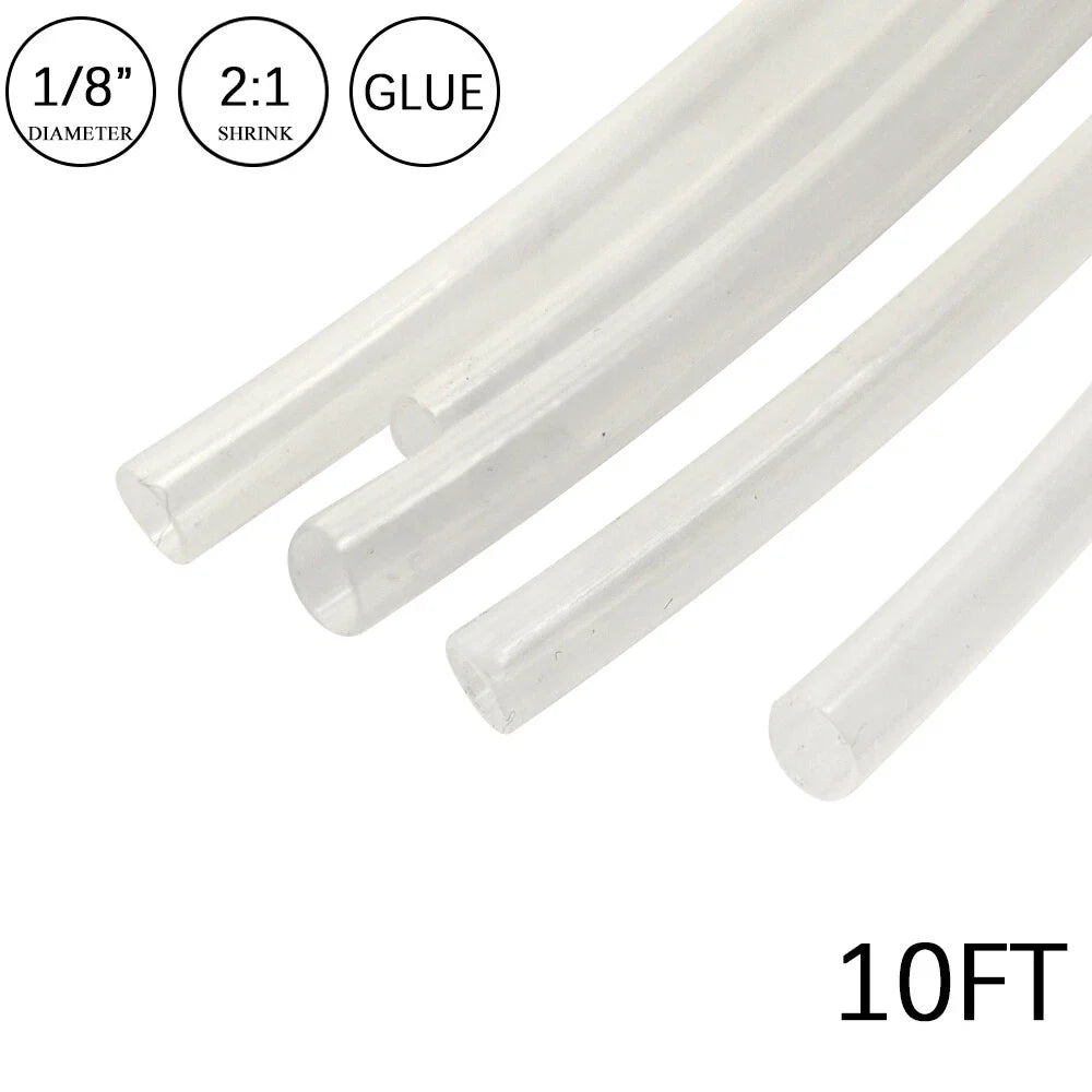 2:1 Heat Shrink Tubing 1/8" 10FT Clear Waterproof Dual Wall Wires Wrap
