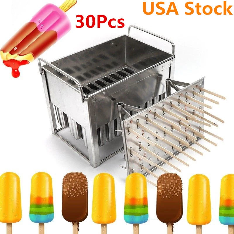 30pcs Stainless Steel Ice Pop Molds for Lolly Popsicle Sticks