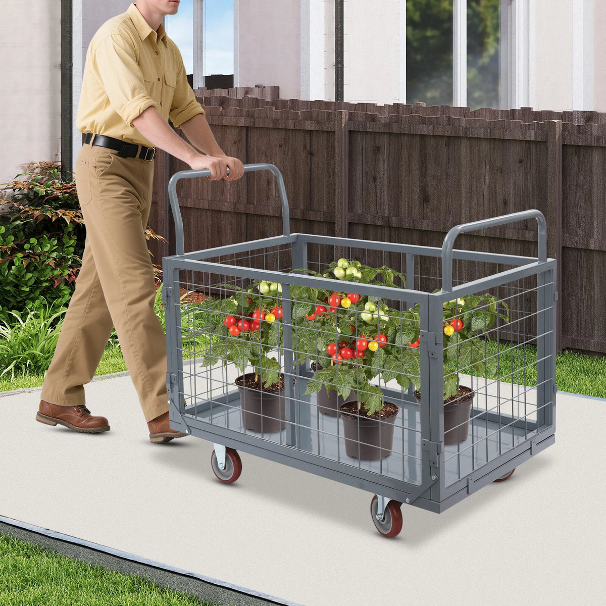 Platform Truck Cart with Cage for Groceries/Warehouse