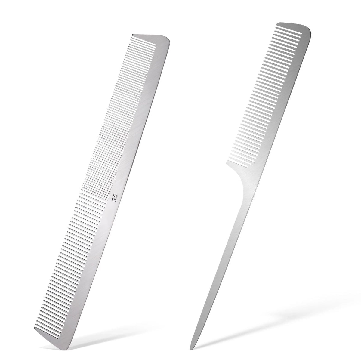2X Stainless Steel Rat Tail Comb with Metal Pick - Silver