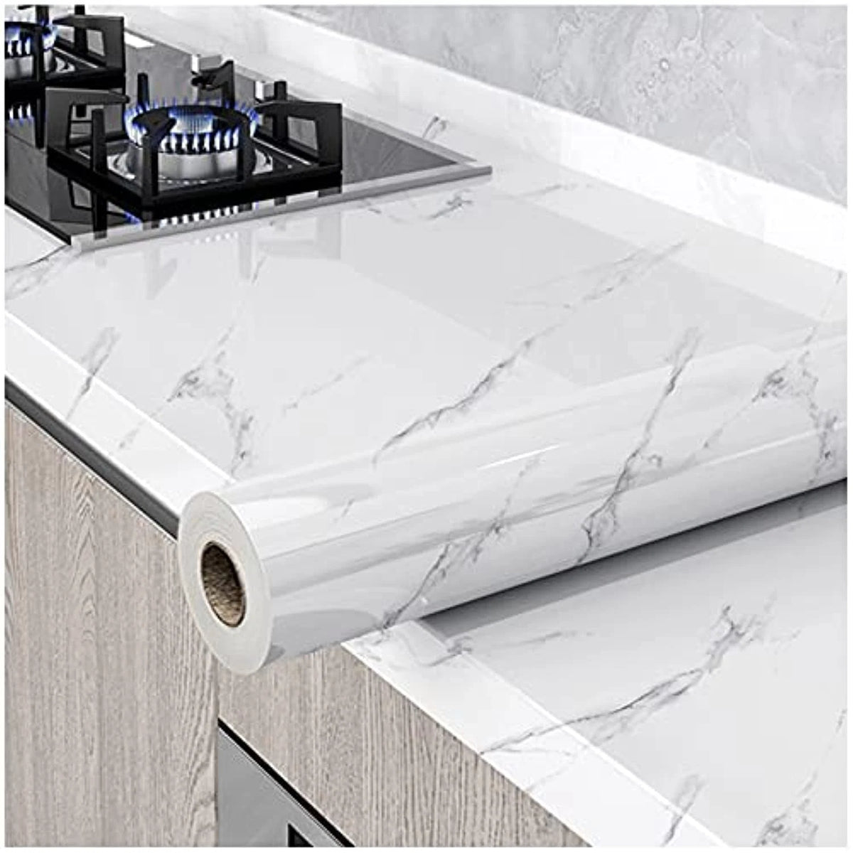 Glossy Marble Wallpaper for Home Decor (15.8" x 118") Gray White