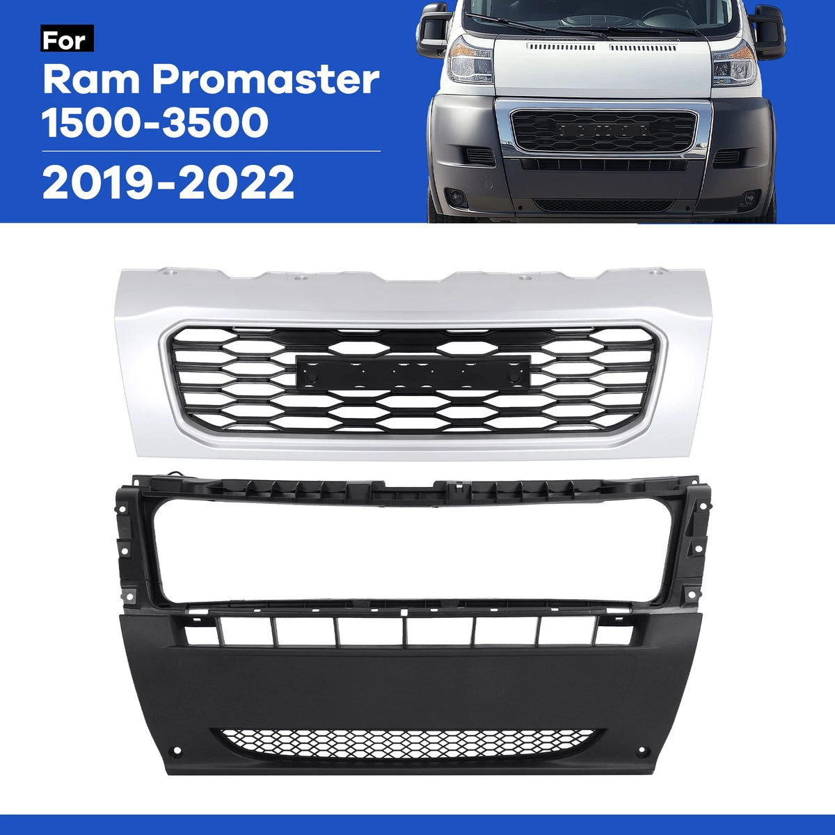 Front Bumper Upper Grille for Ram Promaster 1500-3500 (2019–2022) - CON-A000000643, 1ZT90JXWAB, CH1000A52
