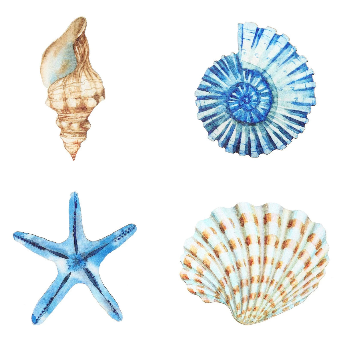4X Wooden Seashell Beach Wall Decor for Home Decor