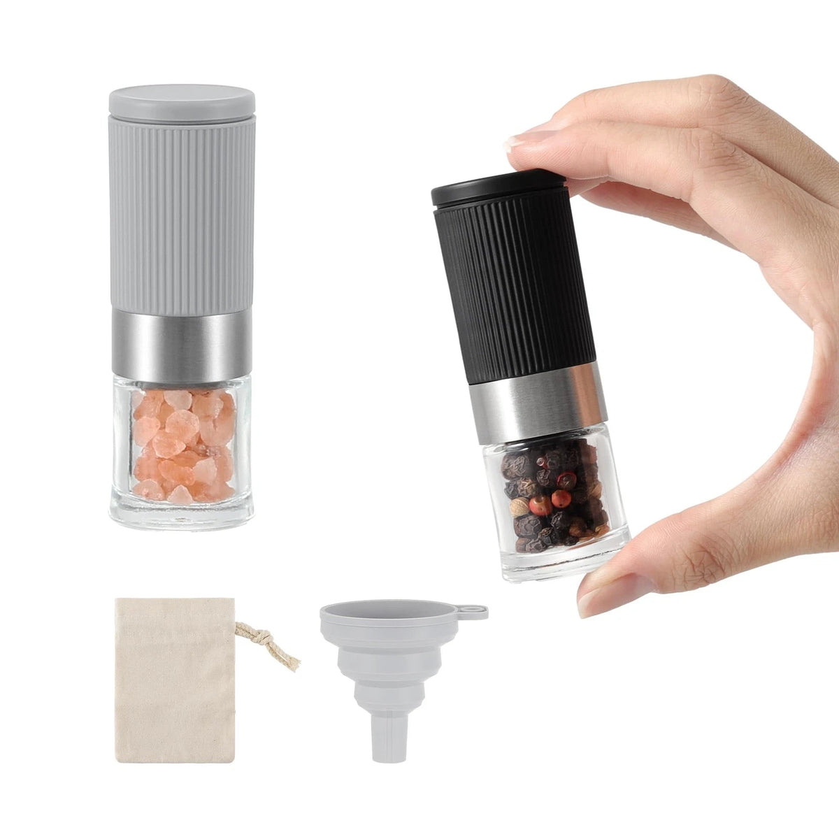 Set of 2 Mini Adjustable Coarseness Salt and Pepper Grinders - Gray